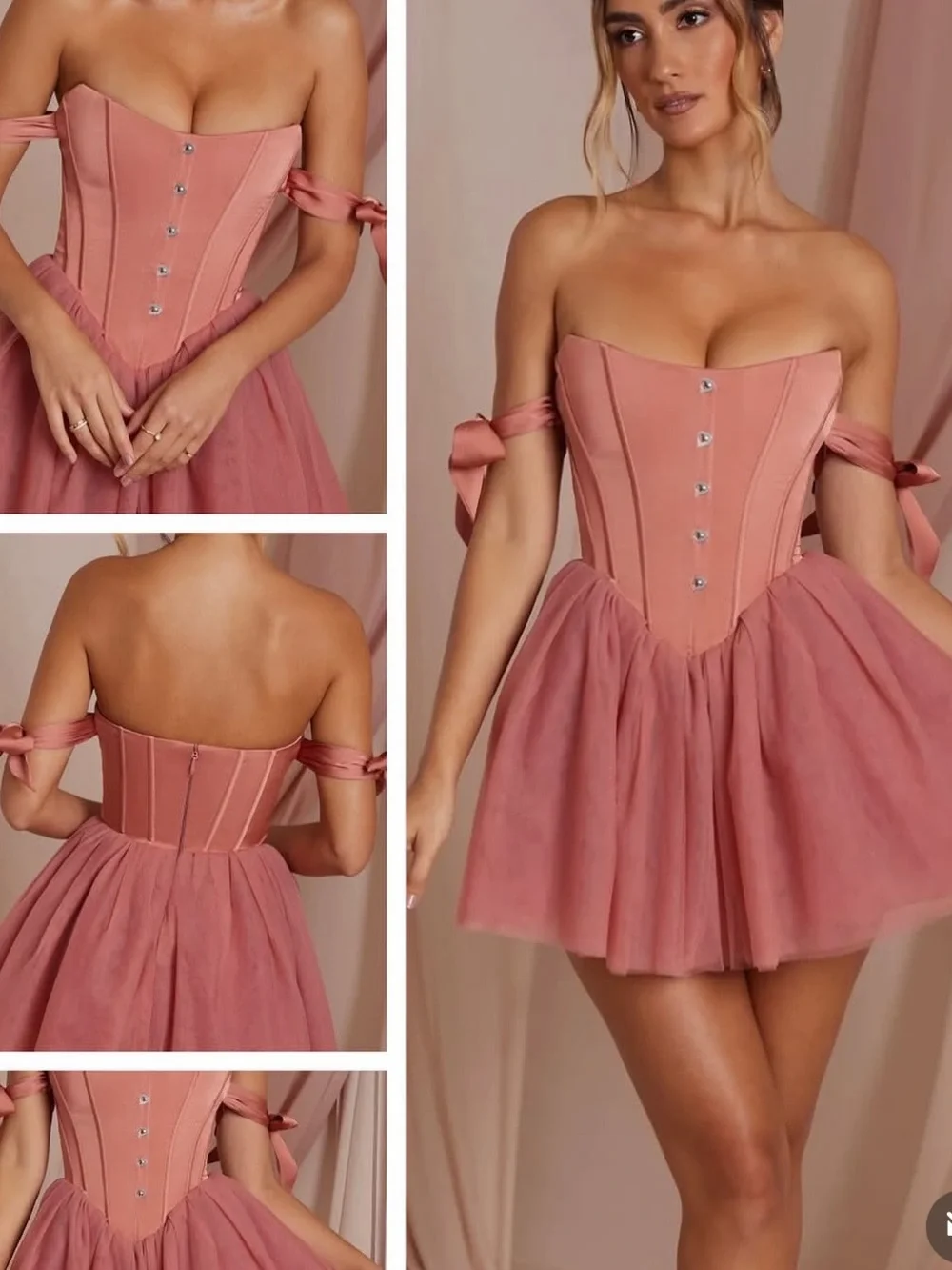 🌺 OH POLLY Reine Corset Tulle Mini Dress in Terracotta. Size US 2. Great Cond!! - Picture 4 of 12